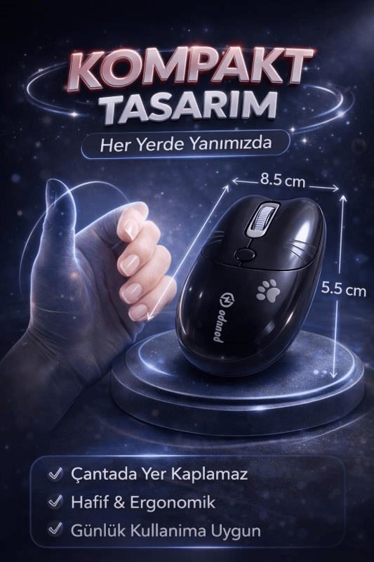 Sevimli Kedi Kablosuz Siyah Mouse Bluetooth + 2.4G Dual Mode Catmouse
