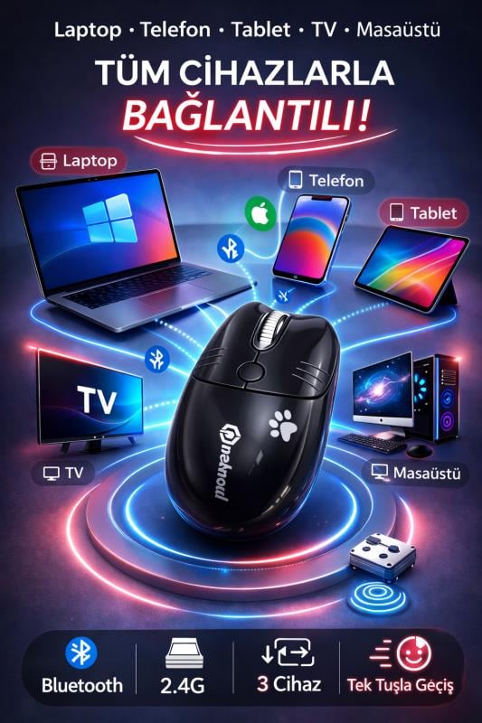 Sevimli Kedi Kablosuz Siyah Mouse Bluetooth + 2.4G Dual Mode Catmouse