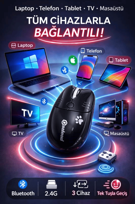 Sevimli Kedi Kablosuz Siyah Mouse Bluetooth + 2.4G Dual Mode Catmouse
