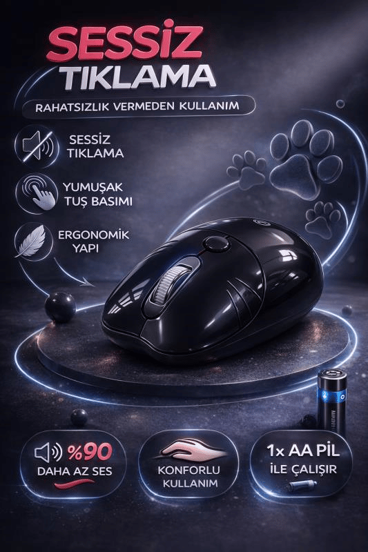 Sevimli Kedi Kablosuz Siyah Mouse Bluetooth + 2.4G Dual Mode Catmouse