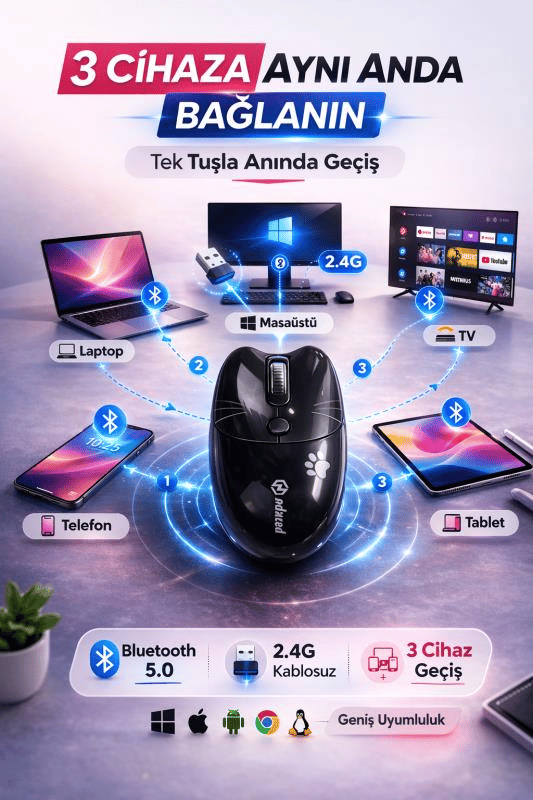 Sevimli Kedi Kablosuz Siyah Mouse Bluetooth + 2.4G Dual Mode Catmouse