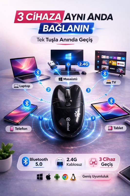 Sevimli Kedi Kablosuz Siyah Mouse Bluetooth + 2.4G Dual Mode Catmouse