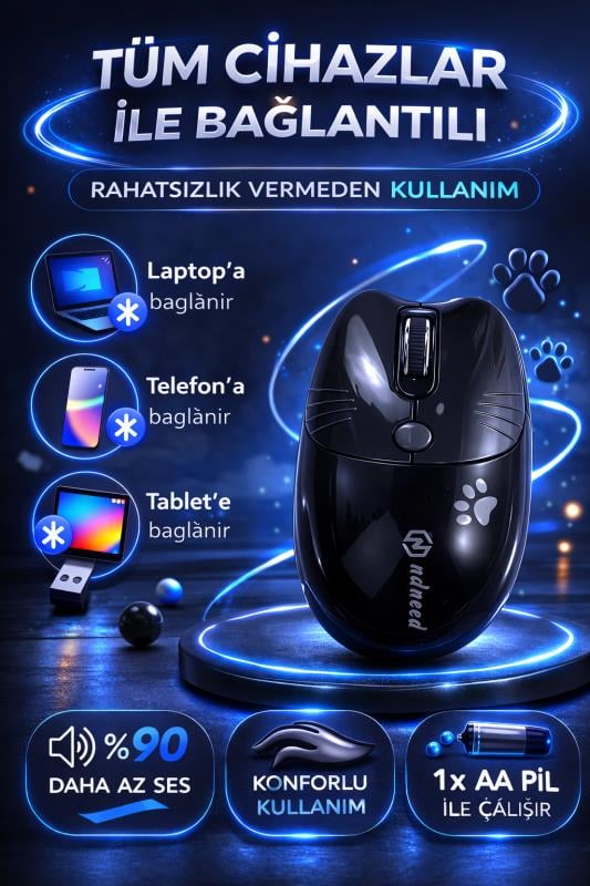 Sevimli Kedi Kablosuz Siyah Mouse Bluetooth + 2.4G Dual Mode Catmouse
