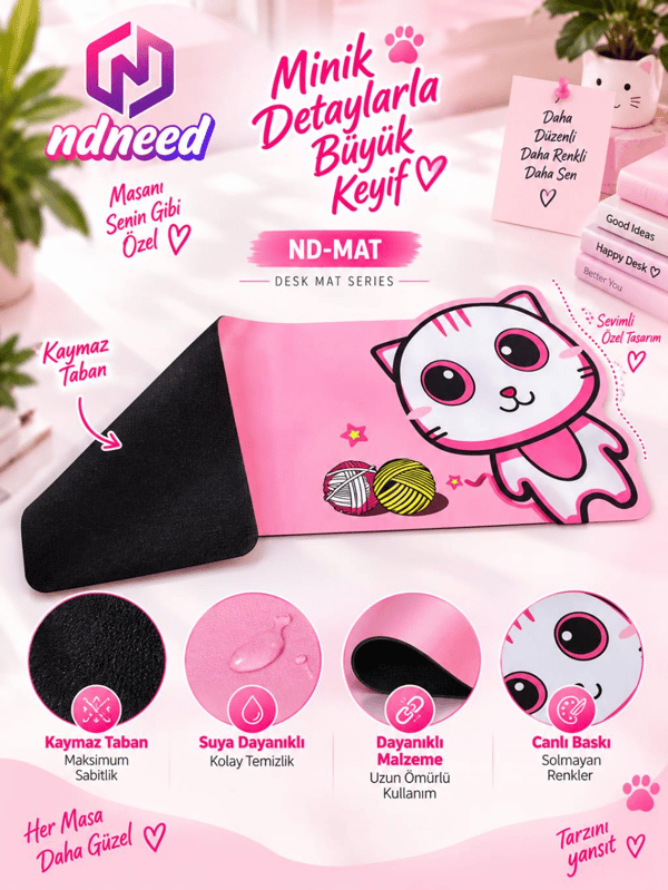 Sevimli Kedi Klavye Mouse Masaüstü Matı ND-MAT Klavye Mouse Pad