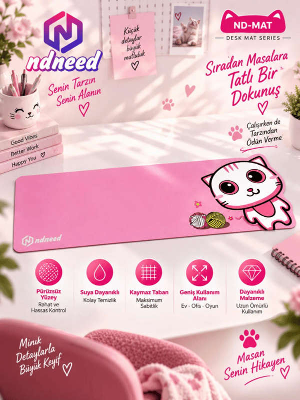 Sevimli Kedi Klavye Mouse Masaüstü Matı ND-MAT Klavye Mouse Pad