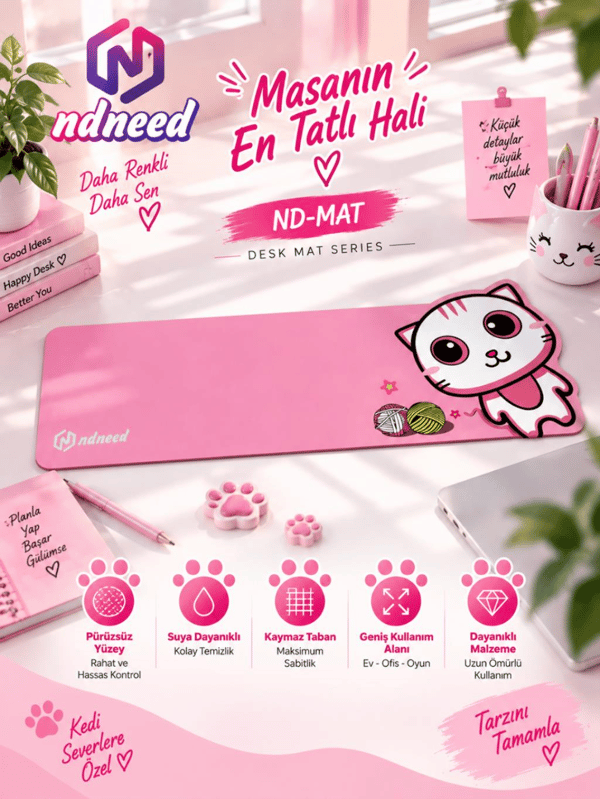 Sevimli Kedi Klavye Mouse Masaüstü Matı ND-MAT Klavye Mouse Pad