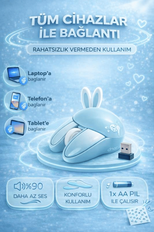 Sevimli Tavşan 3D Mavi Mouse Bluetooth + 2.4G Dual Mode