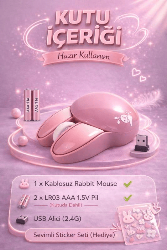 Sevimli Tavşan 3D Pembe Mouse Bluetooth + 2.4G Dual Mode