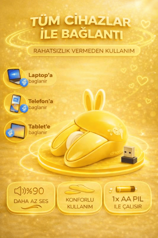 Sevimli Tavşan 3D Sarı Mouse Bluetooth + 2.4G Dual Mode