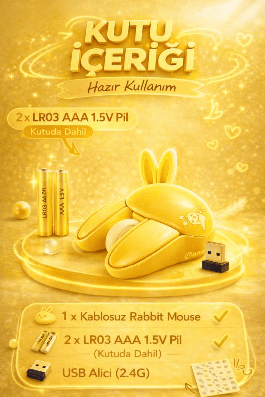 Sevimli Tavşan 3D Sarı Mouse Bluetooth + 2.4G Dual Mode