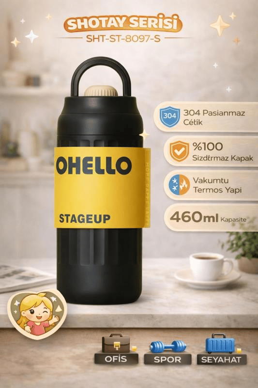 Shotay Fashion Çelik Termos Matara 460 ML Siyah - SHT-ST-8097