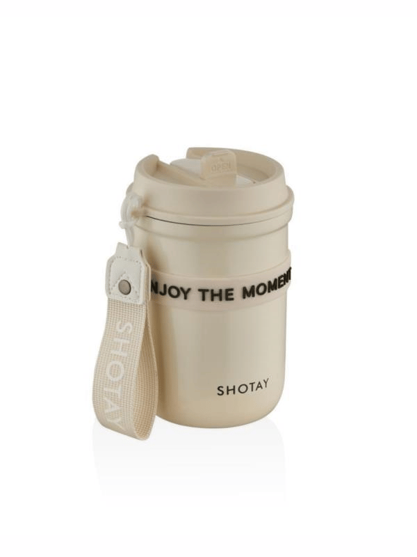 Shotay Strow Coffe Çelik Mug 410 ML Krem Renk - SHT-ST-8136
