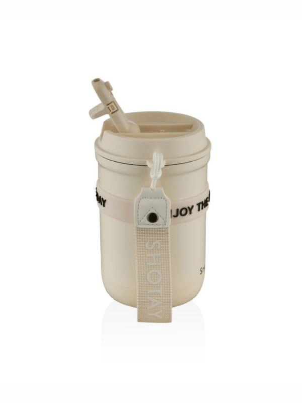 Shotay Strow Coffe Çelik Mug 410 ML Krem Renk - SHT-ST-8136