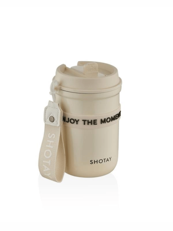 Shotay Strow Coffe Çelik Mug 410 ML Krem Renk - SHT-ST-8136