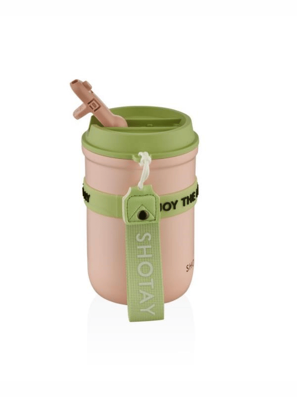 Shotay Strow Coffe Çelik Mug 410 ML Pembe Renk - SHT-ST-8136