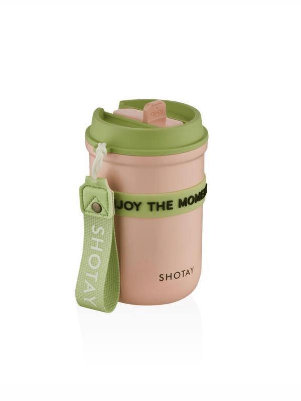 Shotay Strow Coffe Çelik Mug 410 ML Pembe Renk - SHT-ST-8136