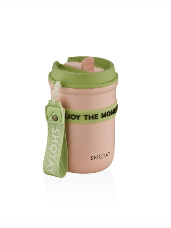 Shotay Strow Coffe Çelik Mug 410 ML Pembe Renk - SHT-ST-8136