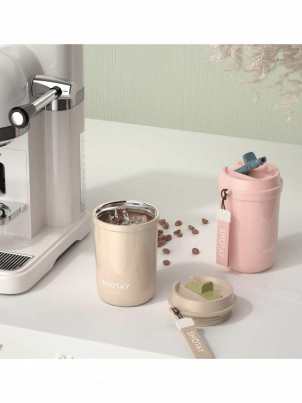 Shotay Strow Coffe Çelik Mug 410 ML Pembe Renk - SHT-ST-8136
