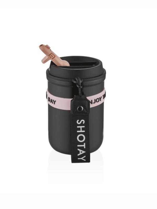 Shotay Strow Coffe Çelik Mug 410 ML Siyah Renk - SHT-ST-8136