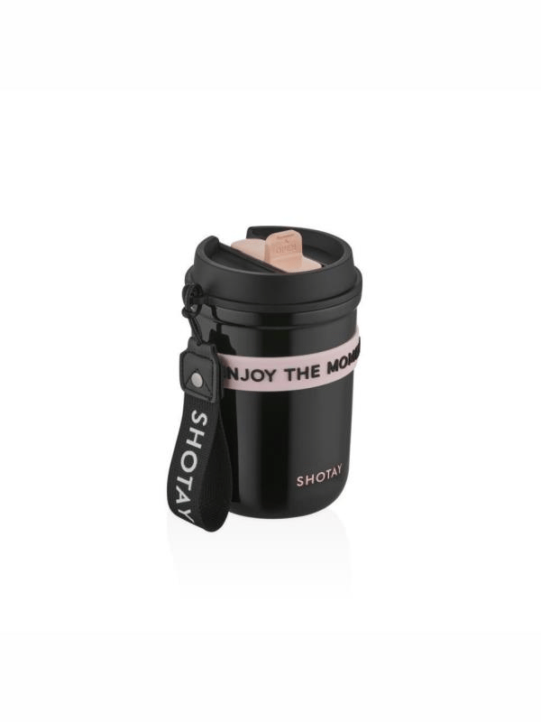 Shotay Strow Coffe Çelik Mug 410 ML Siyah Renk - SHT-ST-8136