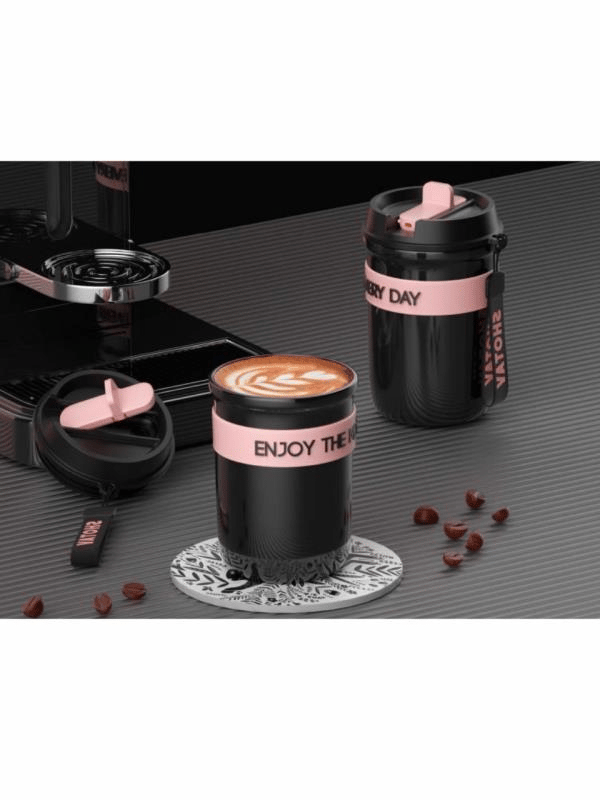 Shotay Strow Coffe Çelik Mug 410 ML Siyah Renk - SHT-ST-8136