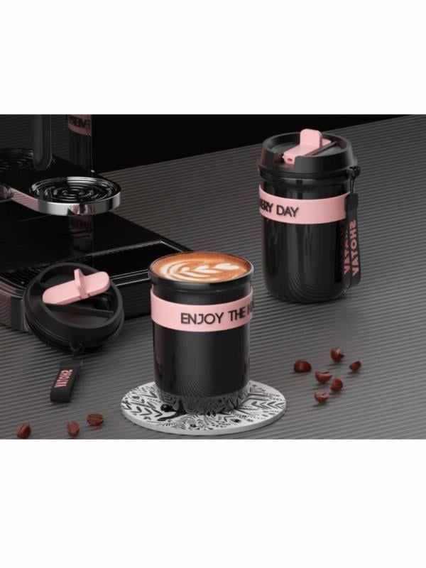 Shotay Strow Coffe Çelik Mug 410 ML Siyah Renk - SHT-ST-8136