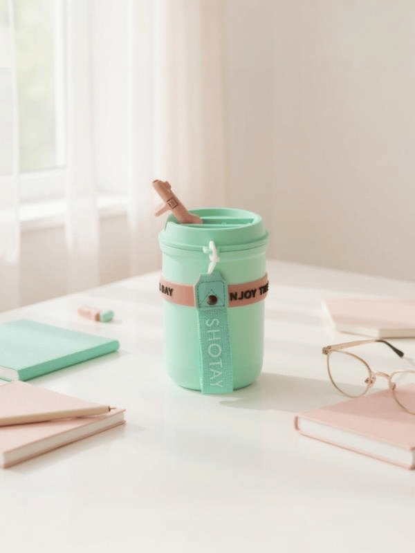 Shotay Strow Coffe Çelik Mug 410 ML Yeşil Renk - SHT-ST-8136
