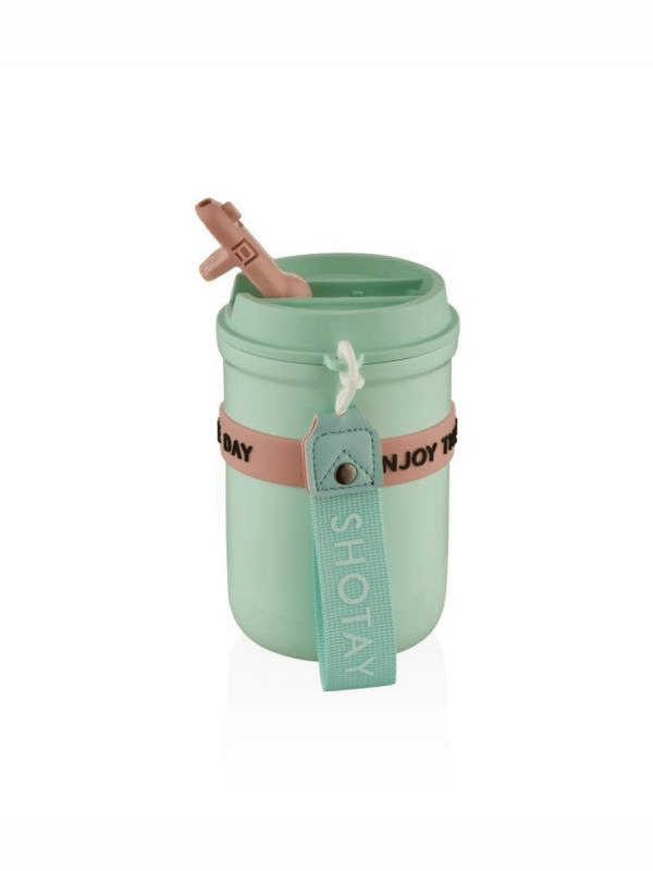 Shotay Strow Coffe Çelik Mug 410 ML Yeşil Renk - SHT-ST-8136