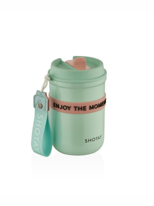Shotay Strow Coffe Çelik Mug 410 ML Yeşil Renk - SHT-ST-8136
