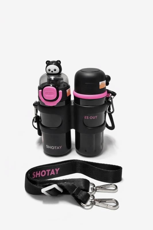 Shotay Termos Matara 330 ml + 330 ml Çift Hazneli 316 Çelik Pipetli Siyah – SHT-ST-8905