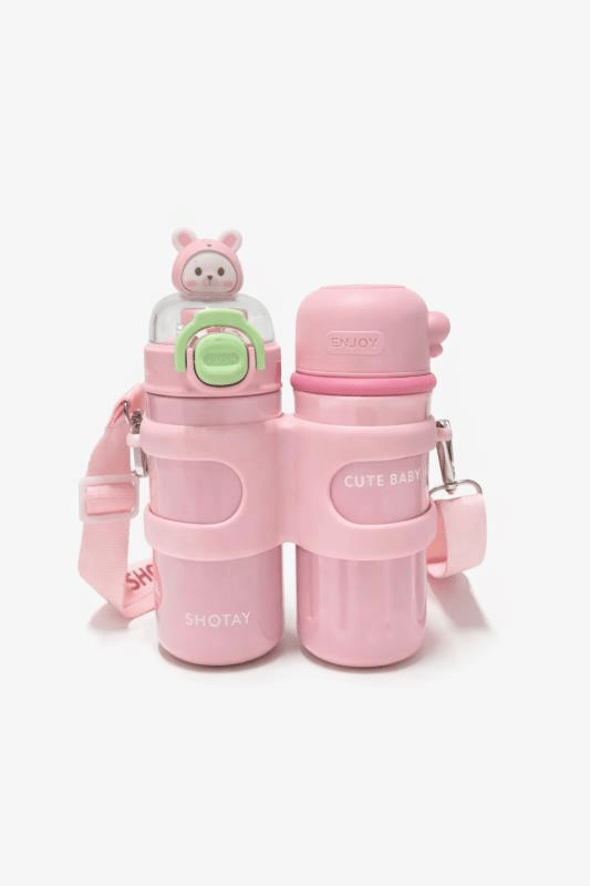 Shotay Termos Matara 330 ml + 330 ml Çift Hazneli 316 Çelik Pipetli Pembe – SHT-ST-8905