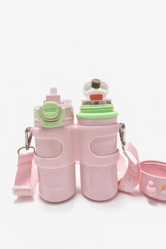 Shotay Termos Matara 330 ml + 330 ml Çift Hazneli 316 Çelik Pipetli Pembe – SHT-ST-8905