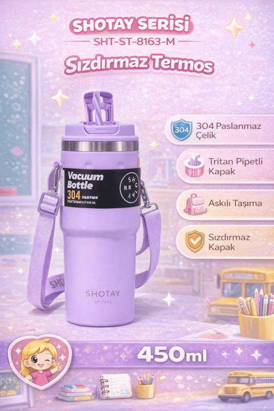 Shotay Termos MUG Matara 650ML Mor Renk - SHT-ST-8163