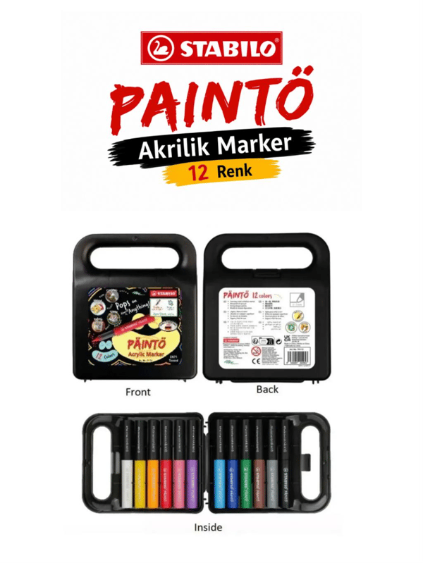 Stabilo 791/12 PAINTO 12 Renk Akrilik Marker Seti Su Bazlı Çok Yüzeyli Boya Kalemi Çantalı