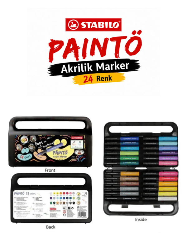 Stabilo 791/24 PAINTO 24 Renk Akrilik Marker Seti Su Bazlı Çok Yüzeyli Boya Kalemi Çantalı