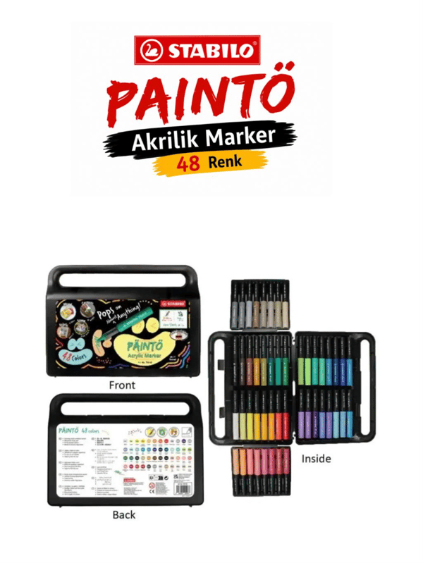 Stabilo 791/48 PAINTO 48 Renk Akrilik Marker Seti Su Bazlı Çok Yüzeyli Boya Kalemi Çantalı