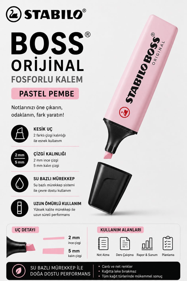 Stabilo Boss 70/129 Fosforlu Kalem - Pastel Pembe 