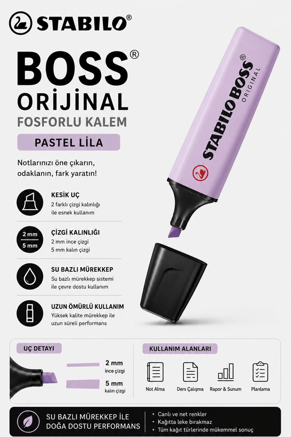 Stabilo Boss 70/155 Fosforlu Kalem - Pastel Lila