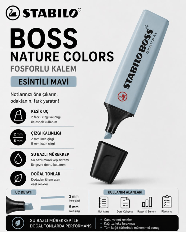 Stabilo Boss 70/163 Nature Colors - Esintili Mavi