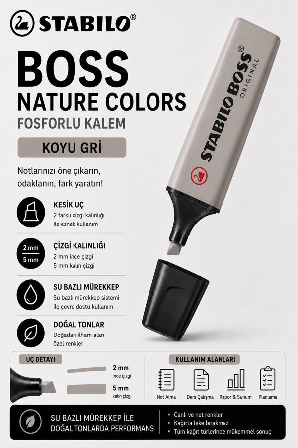 Stabilo Boss 70/193 Nature Colors - Koyu Gri