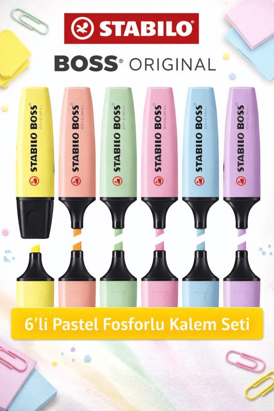 Stabilo Boss Original 6'lı Pastel Fosforlu Kalem Seti – Eğik Kesik Uç 2-5 mm