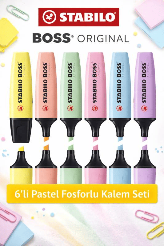 Stabilo Boss Original 6'lı Pastel Fosforlu Kalem Seti – Eğik Kesik Uç 2-5 mm