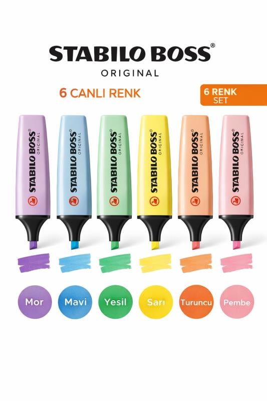 Stabilo Boss Original 6'lı Pastel Fosforlu Kalem Seti – Eğik Kesik Uç 2-5 mm