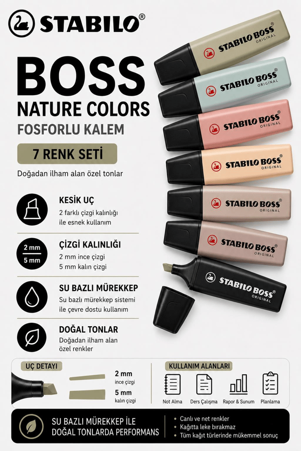 Stabilo Boss Original Nature Colors 7’li Fosforlu Kalem Seti