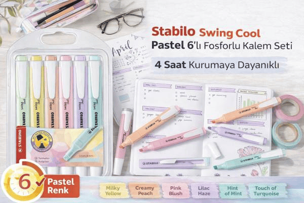Stabilo Swing Cool Pastel Fosforlu Kalem 6’lı Set – Soft Pastel Renkler