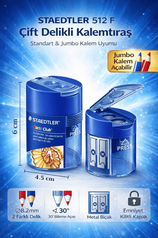 STAEDTLER 512 F Noris Club Çift Delikli Kalemtıraş – Standart & Jumbo Kalem Uyumlu