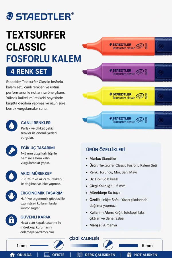 Staedtler Textsurfer Classic Fosforlu Kalem Seti  4 Renk