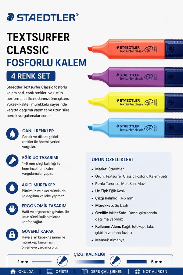 Staedtler Textsurfer Classic Fosforlu Kalem Seti  4 Renk