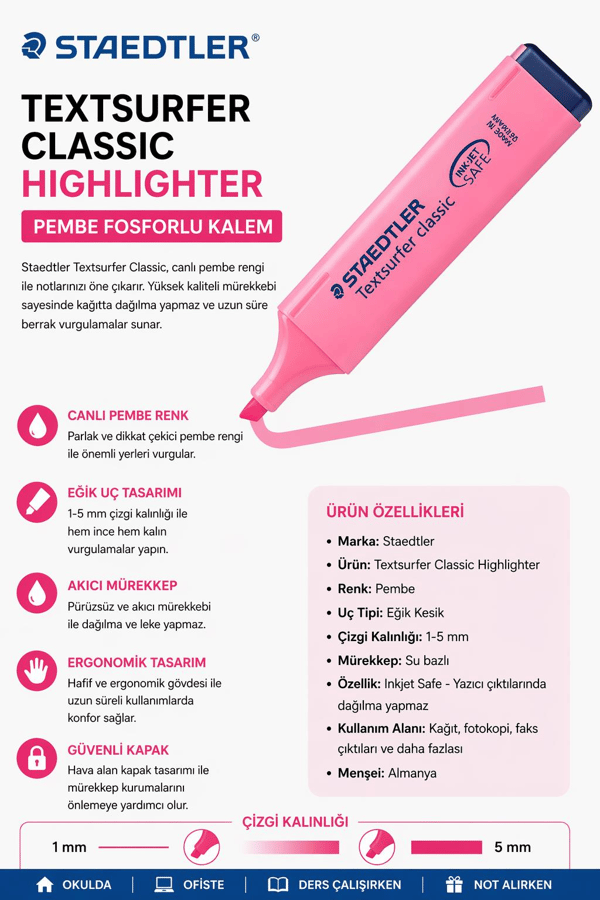 Staedtler Textsurfer Classic Highlighter Pembe Fosforlu Kalem