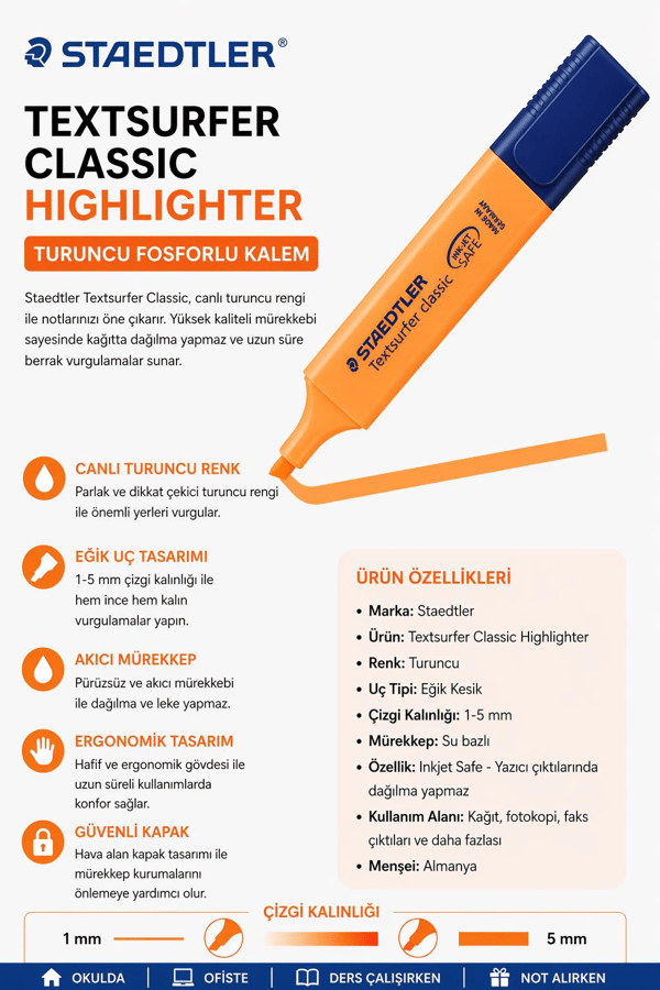 Staedtler Textsurfer Classic Highlighter Turuncu Fosforlu Kalem